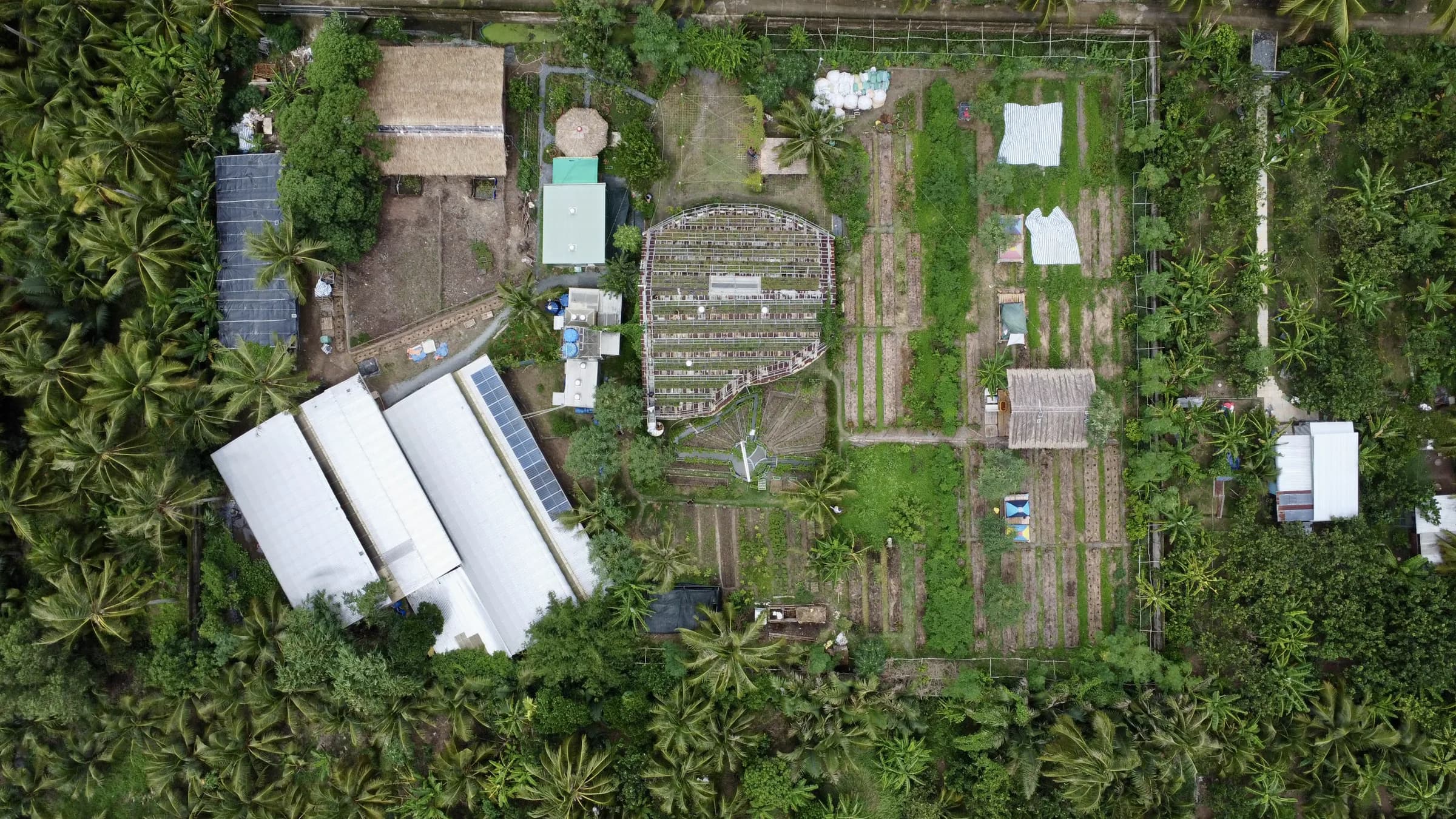 Aerial view of the tropical Natural Farming Vietnam farm